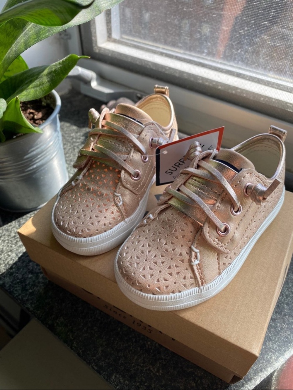 Sperry Kids Metallic Rose Sneakers - Shimmer Pink Upper, White Sole